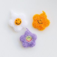 빌레뜨 플라워 스마일 아크릴 핸드메이드 다용도 수세미 세트, 1개, 3개입