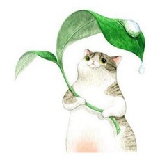 고양이 시트지 벽지 토기 스티커, 나무잎 고양이