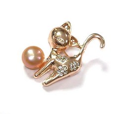 小貓玩球天然珍珠胸針，貓咪互動玩具，安全無毒，趣味可愛，增加運動量, 1個