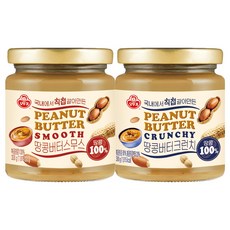 오뚜기 100% 땅콩버터 300g 크런치 1개+스무스 1개(총 2개), 1세트