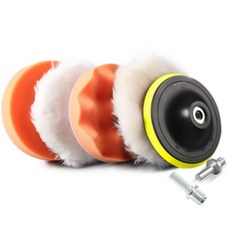 打蠟海綿 打蠟機海綿 電鑽打蠟 電鑽打蠟棉 洗車 拋光海綿 電鑽打臘海綿 電動打蠟機海綿 打蠟拋光 打蠟盤, 5英寸7件套【M10 圓柄+六角柄】