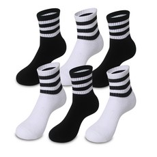 하니니스토어 [5+1켤레] 남자 면100% 통파일 스포티라인 스포츠 헬스 조깅 등산 운동 보온 방한 두꺼운 양말, 중목, 화이트3,블랙3