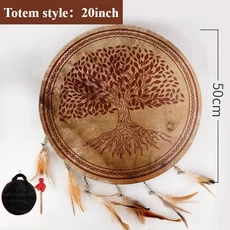 양피 수제 탬버린 요가 명상 핸드 사운드 치료 성인 초보자 타악기, 05 Totem Style 50CM