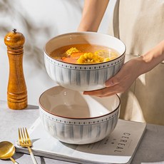 laderive 도자기 국그릇 블루 라인 심플 8인치 그릇