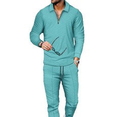 Kubsid 남성용 폴로 트랙 수트 세트 긴소매 남성용 의상 투피스 패션 스웨트수트 편안한 캐주얼 세트 남성용 하늘색