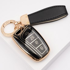 현대 그랜저 싼타페 제네시스 에쿠스 맥스크루즈 호환 TPU 스마트 키케이스 키홀더 키링, R스트랩(KH07), 4버튼_블랙_TA63