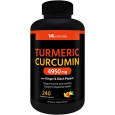 [미국빠른직구] 신제품 마이라이프 내추럴스 유기농 강황 커큐민 4950mg (진저+블랙페퍼), 1개, 240정