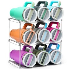 Stanley 1.2L 40온스 손잡이가 달린 대형 병 텀블러 아크릴 물병 정리함 쌓을 수 있는 투명 와인 랙 가정 주방 식료품 저장실 선반 조리대 캐비닛용 컵 홀더 2단 홀드