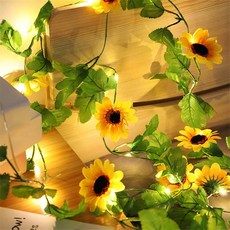 녹색 잎 꽃 가짜 식물 스트링 라이트 웨딩 생일 구동 벽 크리스마스 정원 장식, 1개, 4. 6-Sunflower A. 2M 20LEDs