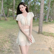 女款深V綁帶分體式泳衣三件式比基尼套裝