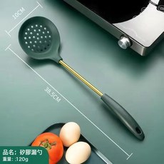 DFMEI 新品食品級硅膠鏟湯勺304不鏽鋼廚具套裝耐高溫不粘鍋用硅膠鍋鏟, 1個, 304鋼硅膠漏勺:如圖