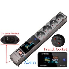 스위치가 있는 EU 전원 스트립 USB + Type-C 에너지 볼트 Kwh 미터 2/3/4/5/6/7/8/9 가지 소켓 확장 C14 인, 02 C14 Plug 1.5m Wire, 03 6 Socket, 1개