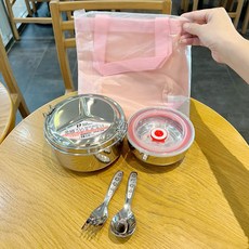 KOM角落生物316不鏽鋼矽膠蓋碗 幼兒園三色碗 附304兒童匙 加贈餐袋 (台灣製造), 1套, 套組, perfect國小便當盒qdad湯碗組合