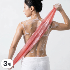 상덕 롱 샤워타올 등밀이 때타올 부드러운 거품 바디 샤워타월 목욕타올 세트, 3개, 1롤, 핑크