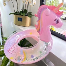 夏日必備 加厚網紅亮片恐龍兒童遊泳圈防側翻寶寶腋下圈嬰幼兒坐圈充氣浮圈, 加厚彩虹馬粉色70#30到70斤, 1個