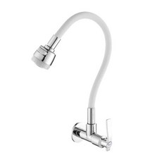 벽걸이 주방 단일 콜드 세면대 수도꼭지 로터리 믹서 스프레이, 6.크롬 앤 화이트