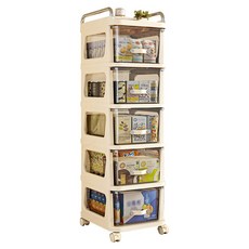 AOTTO 30面寬五層附輪抽屜收納櫃 (收納櫃 置物櫃 推車), 奶油色, 1PIECE