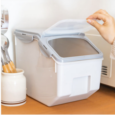 [지노] 신선한 쌀 보관함 바퀴달린 쌀통 잡곡통 사료통 밀폐용기 (10kg/15kg), 1개, 그레이