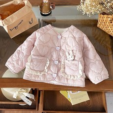 女童加絨外套 秋冬花邊袋兔子圓領上衣