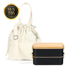 온다온 스텐 316 도시락통 직장인 전자레인지 런치박스 보온보냉백 세트, 1세트, 블랙+화이트