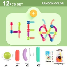 DIY 자석 블록 세트 장난감 어린이 빌딩 스틱 막대 몬테소리 교육 남아 여아, 08 12PCS