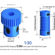 나일론 웜 기어 키트 톱니 비율 메커니즘용, 13. 0.5M - 1 ratio 30, A. both 5mm