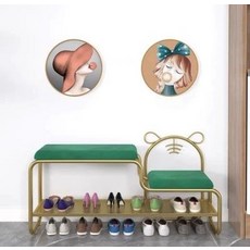 벤치 벤치형 수납 신발장 신발 수납장 스툴 현관 의자 실내 정리대, 골드+그린 60