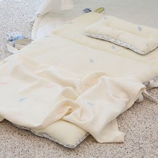 화모 프리미엄 듀라론 냉감 거즈자수 낮잠이불세트 가방포함 사계절, 용이블루