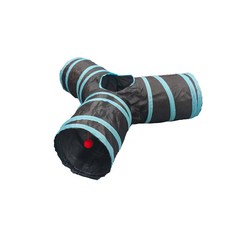 고양이 터널 3방향 레인보우 컬러 접이식 장난감 종울림볼, 1개, 블루+블랙