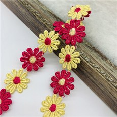 1 야드 25mm 다채로운 데이지 꽃 레이스 트림 뜨개질 웨딩 수 놓은 Diy 수제 패치 워크 바느질 용품 공예품 레이스, 14, 14, 1개