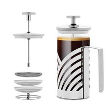 OVENTE French Press 커피 메이커 355ml(12온스) 내열성 붕규산 유리 스테인리스 스틸 디자인 및 4단계 필터 시스템 여행 캠핑 또는 선물용 휴대용 콜, 12 Ounce