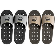 2雙 雙向鬥牛犬浴室拖鞋 快乾排水拖鞋 廁所防滑 非止滑 韓國製室內拖鞋 鞋子 沐浴 大尺碼, 深灰色,拿鐵棕色, 2個