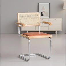 [당일출고] 라탄 가죽 암체어 라탄의자 세스카 체어 팔걸이의자 카페의자 인테리어의자, 내추럴, 1개