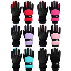 Bencailor 남성용 겨울 스노우 장갑 6쌍 여성용 따뜻한 방수 스키 장갑 조절 가능 추운 날씨라이트 퍼플 블루 그린 라이트 핑크 로즈 레드 블랙 M 125