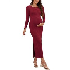 Guruixu 여성용 임산부 스웨터 드레스 골지 니트 긴소매 맥시 바디콘 드레스 임산부 의상 살구. S