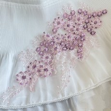 珠子立體花朵網紗刺繡布貼蕾絲補丁婚紗衣裙漢服裝飾輔料DIY 玫粉, 1個, 粉色28*14CM