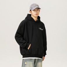 투니스 자수 루즈핏 캐주얼 긴소매 후드 티셔츠