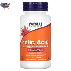 나우푸드 엽산 800mcg 비타민 B-12 타블렛, 250정, 1개
