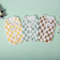 따뜻한 겨울 산책 필수템 체크 양털 강아지 하네스 조끼, 1개, 블루