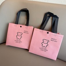 부직포 쇼핑백 소 포장봉투 재사용 가능 손잡이 선물봉투, 10개, 핑크색 강아지