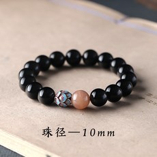 靜心 天然黑曜石手串蓮花佛珠手鍊 國風氣質百搭