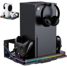 Xbox Series XS용 냉각 충전 스탠드가 있는 벽면 거치대 팬 USB 포트 3개 헤드셋 스탠드 2개가 XS 콘솔 액세서리와 호환되는 수직 듀얼 컨트롤러 스테이션, Wall Mount + Cooling Charge St, 1개