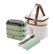 직장인 스텐 도시락 대용량 학생 도시락 다단 프리 코디 피크닉 보온 런치박스, 1세트, 연두색(3단)