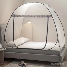 防蚊蒙古包蚊帳，可折疊雙開門設計，單人雙人加大尺寸可選，露營居家防蚊必備, 加密網小圓頂 灰色單門,寬1.5米*長2.0米