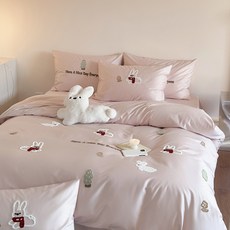 新款春夏卡通100S長絨棉四件套牀單被套牀上用品兒童毛巾繡四件套, 1個, 主推小森林-粉色:1.2m 牀【牀單180*230cm被套150*200cm枕