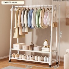 심플 스탠드 행거 옷걸이 선반형 이동식 옷수납 정리 행거 침실 드레스룸 정리대, 화이트 135cm 이중 선반 바퀴포함