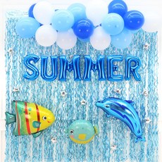 파티짱 여름 SUMMER 풍선 세트 파티 이벤트, 1개, SUMMER 여름 클라우드 풍선 커튼 세트(오션블루)