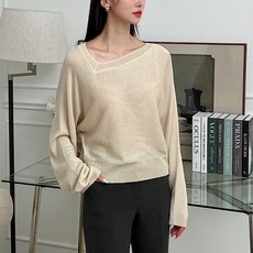 뜨개진 여성용 루즈핏 비스코스 가오리 비대칭넥 아이카 니트