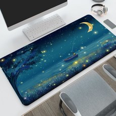 山水畫捲 80x30cm 厚3mm 超大號電競遊戲辦公桌墊, 1個, 星空之海,80x30釐米*2mm厚 大號