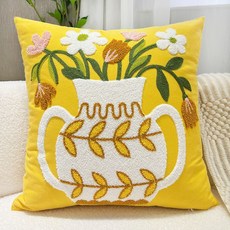 두리안나 북유럽 고급 입체 자수 쿠션 커버 노르딕 꽃병 시리즈 45cm*45cm, 옐로우